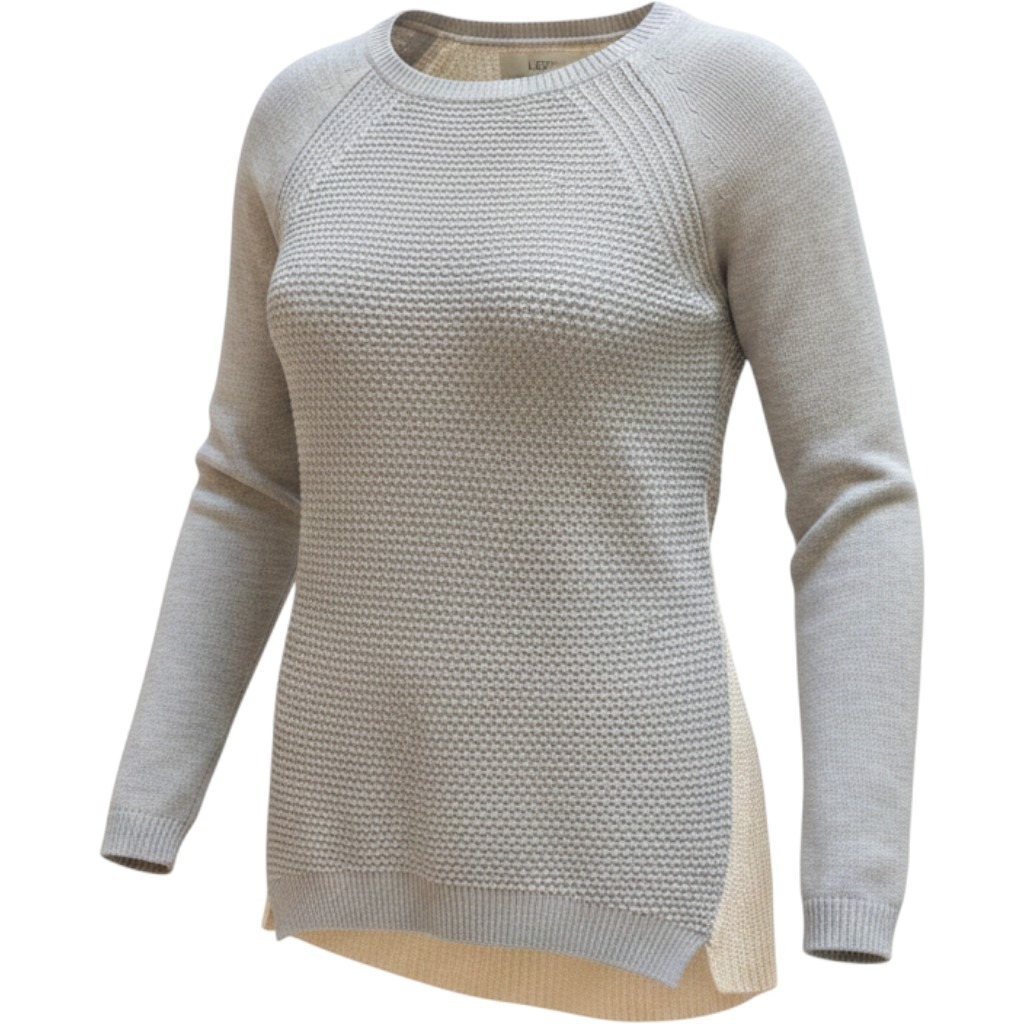 Loft Womens Xs Grey Cream Colorblock Merino Wool Blend Knit Sweater Minimalist